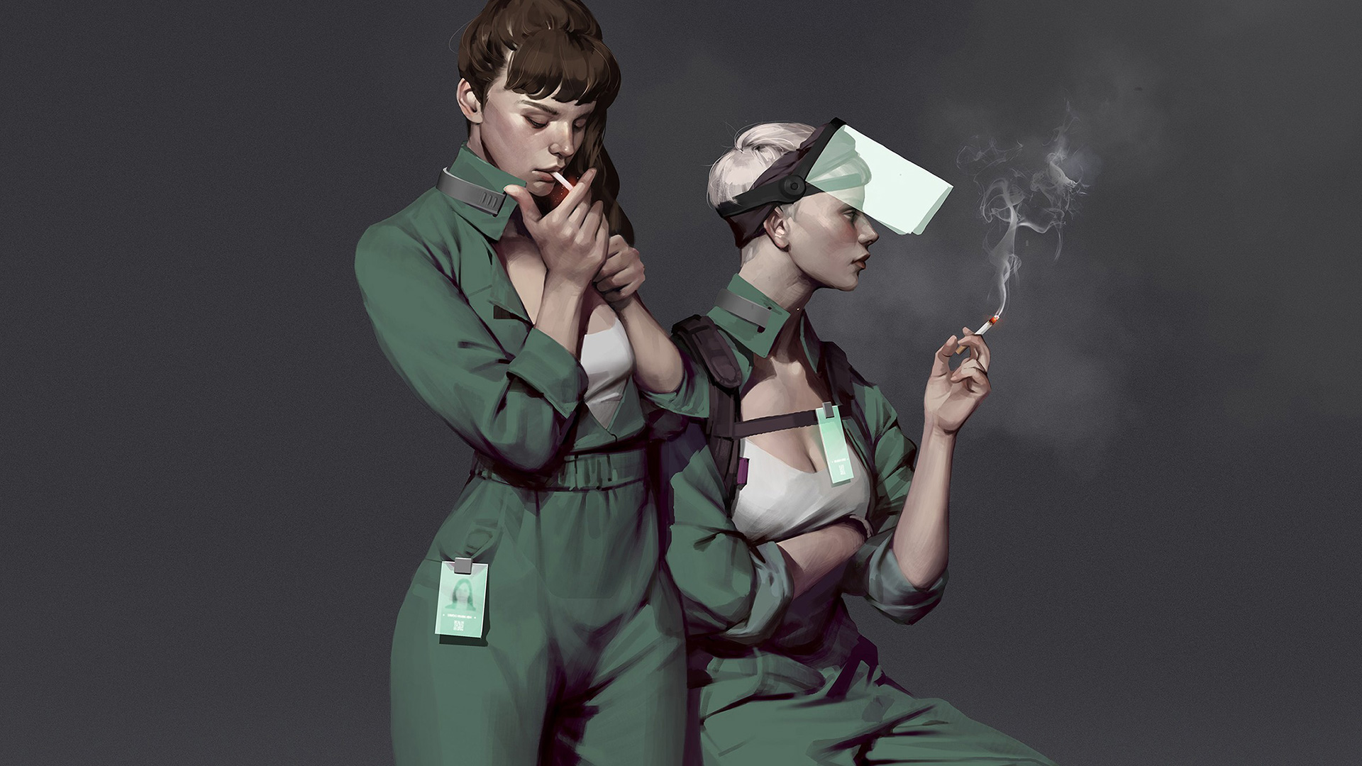 Army nurses smoke break drawing